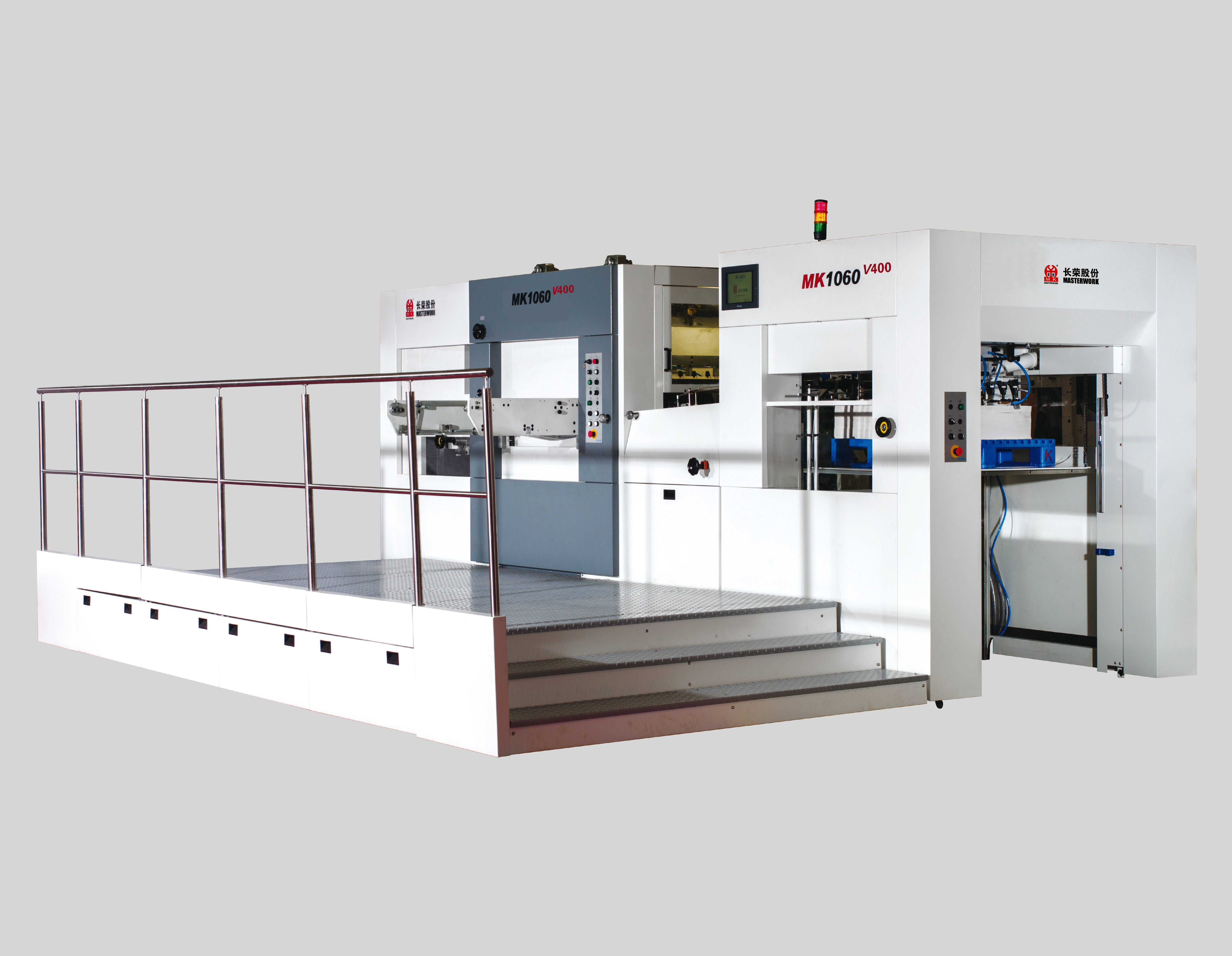 MK1060V400深压纹模切机
技术描述：深压纹技术
最大400吨压力，特殊加长合压时间，以适应各种复杂满版的压纹要求。适用解决高档礼盒-细花纹的深压纹技术难题。